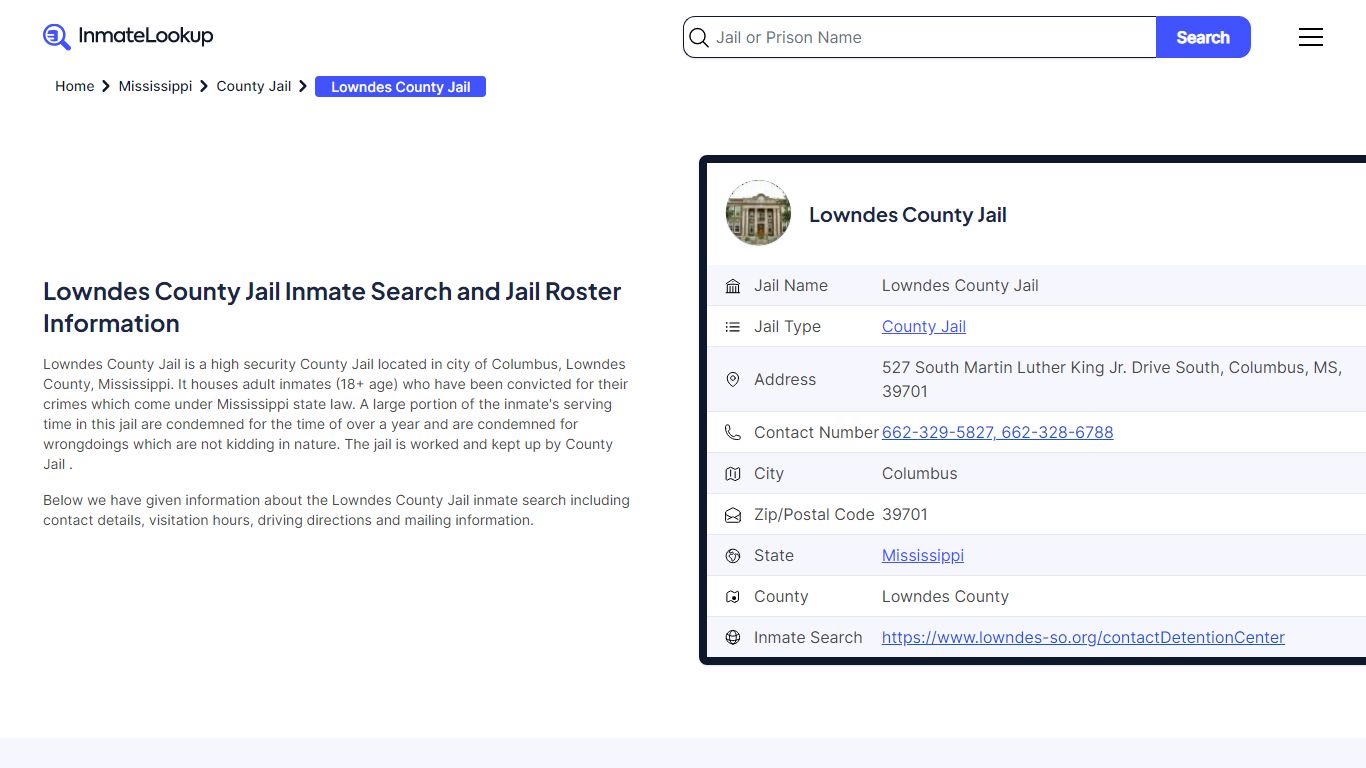 Lowndes County Jail (MS) Inmate Search Mississippi - Inmate Lookup
